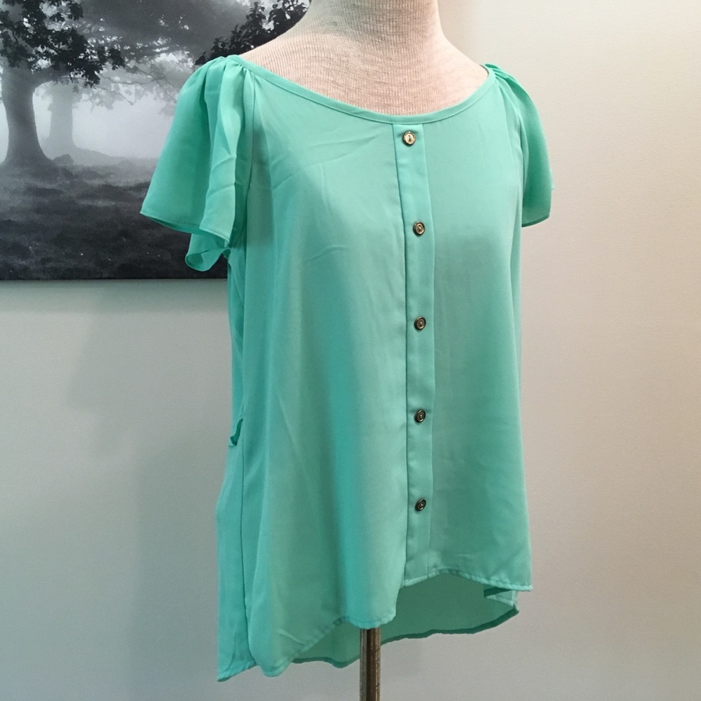 Anthropologie High Low Short Sleeve Blouse